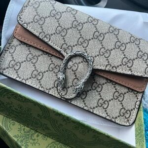 Gucci Monogram Beige and Tan Clutch